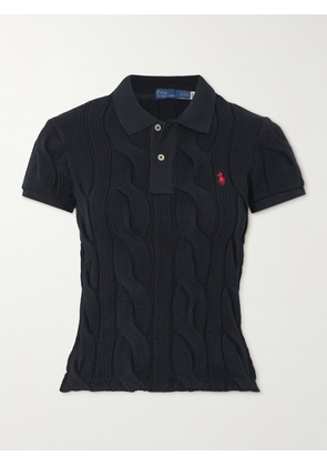 Polo Ralph Lauren - Embroidered Cable-knit Cotton Polo Shirt - Black - xx small,x small,small,medium,large,x large