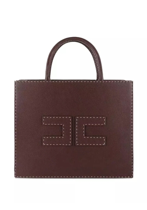 Elisabetta Franchi logo-patch stitched tote bag - Brown