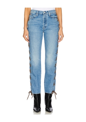 MOTHER The Laced Hiker Hover Jeans in Blue. Size 28. Also in 29, 33, 34.