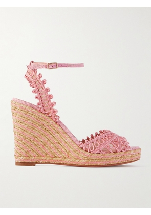 Aquazzura - Kahlo Mesh-trimmed Raffia Wedge Espadrilles - Pink - IT36,IT36.5,IT37,IT37.5,IT38,IT38.5,IT39,IT39.5,IT40,IT40.5,IT41,IT41.5,IT42