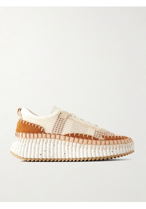 Chloé - Nama Embroidered Suede And Recycled-mesh Sneakers - Neutrals - IT35,IT36,IT37,IT38,IT39,IT40,IT41,IT42