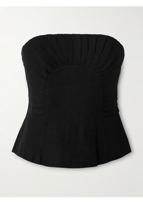 Aje - Otta Strapless Pleated Linen-blend Bustier Top - Black - UK 4,UK 6,UK 8,UK 10,UK 12,UK 14,UK 16
