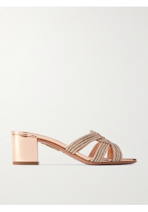 Aquazzura - Felix 50 Crystal-embellished Mirrored-leather Mules - Rose gold - IT36,IT36.5,IT37,IT37.5,IT38,IT38.5,IT39,IT39.5,IT40,IT40.5,IT41,IT41.5,IT42