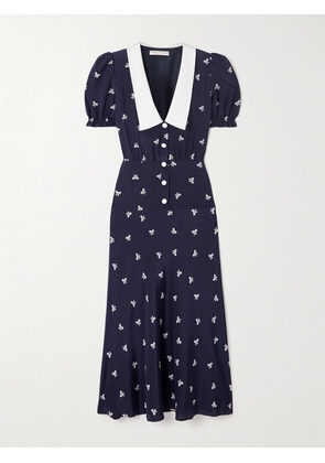 Alessandra Rich - Crepe-trimmed Gathered Printed Silk Midi Dress - Blue - IT36,IT38,IT40,IT42,IT44,IT46