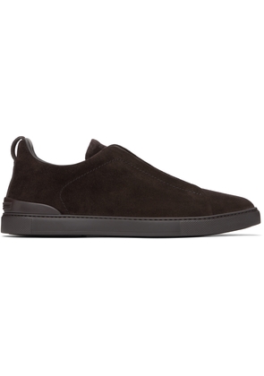 ZEGNA Brown Suede Triple Stitch Sneakers