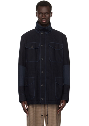 Dries Van Noten Navy Wool Gabardine Jacket