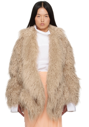 Dries Van Noten Beige Faux-Fur Coat