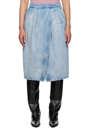 Dries Van Noten Blue Denim Knotted Midi Skirt