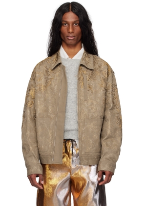 Dries Van Noten Taupe Embroidered Detail Jacket