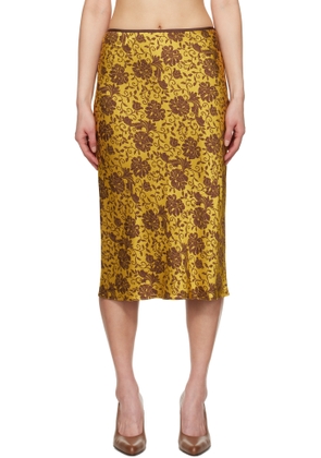 Dries Van Noten Yellow & Brown Damask Midi Skirt