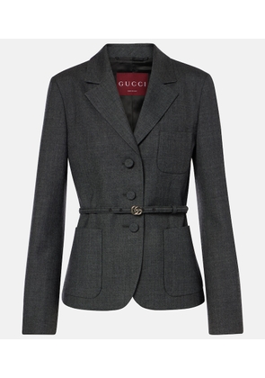 Gucci Double G belted wool grisaille blazer
