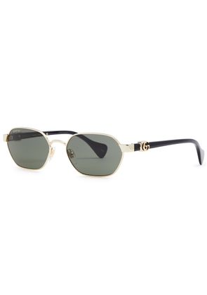 Gucci Eyewear Oval-frame Women's Designer Sunglasses - Black & Gold - One Size
