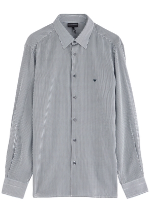 Emporio Armani Logo-embroidered Striped Lyocell-blend Shirt - Navy - S