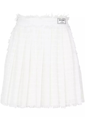 Balmain pleated tweed miniskirt - White