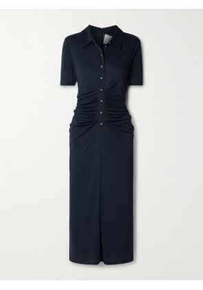 Carolina Herrera - Ruched Stretch-jersey Midi Shirt Dress - Blue - XXS,XS,S,M,L