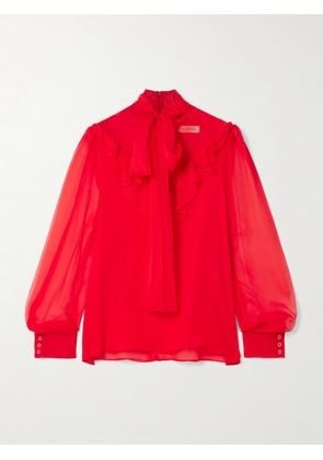 Carolina Herrera - Tie-neck Ruffled Silk-chiffon Blouse - Red - US0,US2,US4,US6,US8,US10