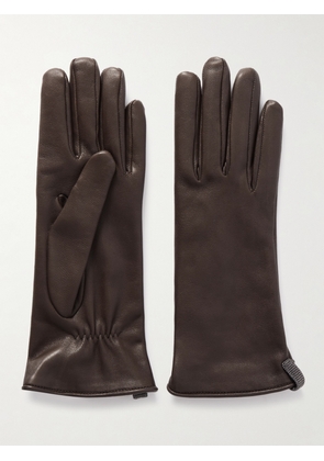 Brunello Cucinelli - Bead-embellished Leather Gloves - Brown - XS,S,M,L