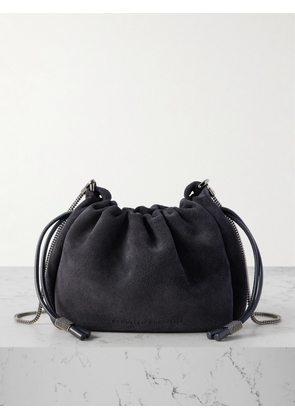 Brunello Cucinelli - Small Leather-trimmed Bead-embellished Suede Shoulder Bag - Blue - One size
