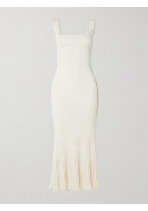 Galvan - Atlanta Bead-embellished Ribbed Stretch-knit Midi Dress - White - x small,small,medium,large