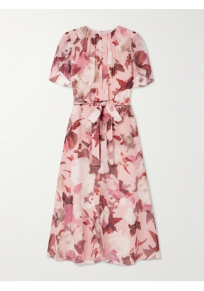 Erdem - Belted Gathered Floral-print Silk-voile Midi Dress - Pink - UK 4,UK 6,UK 8,UK 10,UK 12,UK 14,UK 16,UK 18,UK 20,UK 22