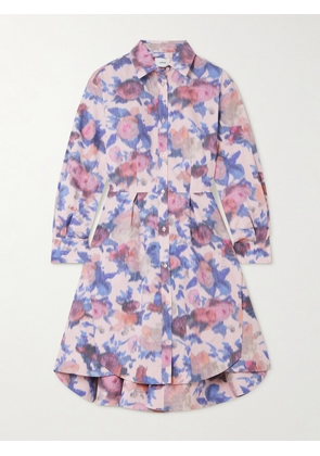 Erdem - Asymmetric Floral-print Cotton-poplin Mini Shirt Dress - Pink - UK 4,UK 6,UK 8,UK 10,UK 12,UK 14,UK 16,UK 18,UK 20,UK 22