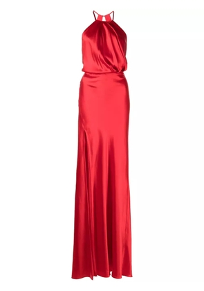 Michelle Mason pleat-detail halterneck gown - Red
