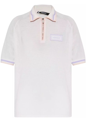 Versace logo-patch knitted polo shirt - White