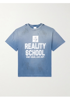 SAINT MXXXXXX - Reality School Distressed Printed Cotton-Jersey T-Shirt - Men - Blue - S