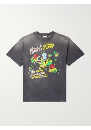 SAINT MXXXXXX - Distressed Logo-Print Cotton-Jersey T-Shirt - Men - Black - S