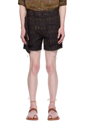 Dries Van Noten Purple & Khaki Belted Shorts