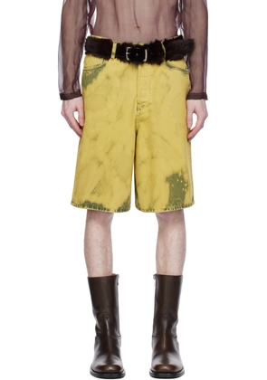 Dries Van Noten Green Garment-Dyed Denim Shorts