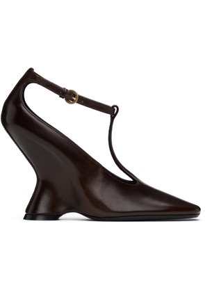 Dries Van Noten Tan Leather Wedge Mary Jane Heels