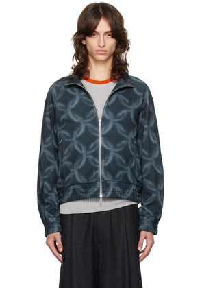 Dries Van Noten Navy Pixel Chain Printed Track Jacket