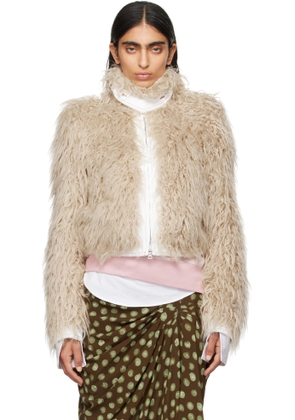 Dries Van Noten Beige Cropped Faux-Fur Jacket