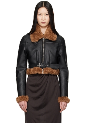 Stella McCartney Black Plush Teddy Faux-Leather Biker Jacket