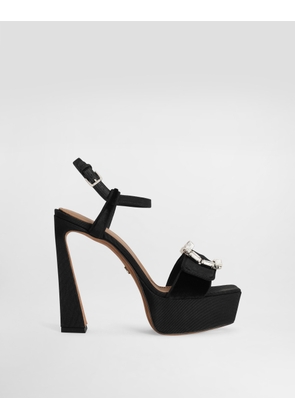 Dolce & Gabbana Velvet Platform Sandals With Bejeweled Buckle - Woman Sandals And Wedges Black 39