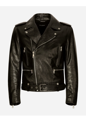 Dolce & Gabbana Belted Leather Biker Jacket - Man Coats And Jackets Black 46