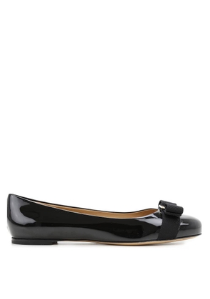 Ferragamo Ladies Black Patent Vara Bow Ballerina Shoes