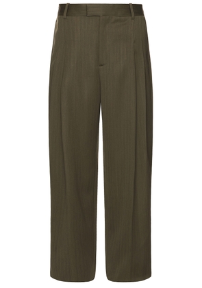 Bottega Veneta Subtle Wool Chevron Two Pleats Straight Trousers in Forest & Caper Melange - Olive. Size 48 (also in ).