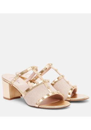 Valentino Garavani Rockstud 80 leather-trimmed mules