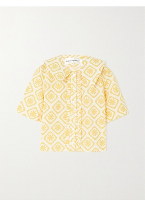 SINDISO KHUMALO - Gloria Ruffled Printed Cotton-poplin Shirt - Yellow - UK 6,UK 8,UK 10,UK 12,UK 14