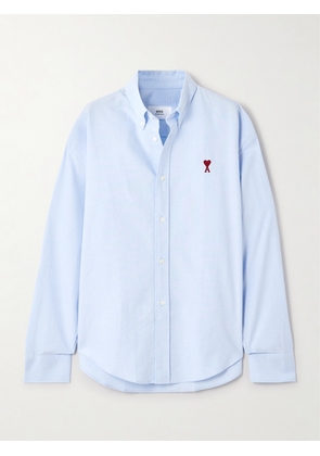 AMI PARIS - Embroidered Cotton Oxford Shirt - Blue - xx small,x small,small,medium,large,x large,xx large