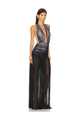 Norma Kamali Halter Shirred Gown in Black,Charcoal. Size L. Also in M, S, XL.
