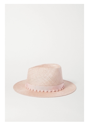 Eugenia Kim - Blaine Faux Pearl-embellished Grosgrain-trimmed Sisal Fedora - Pink - One size