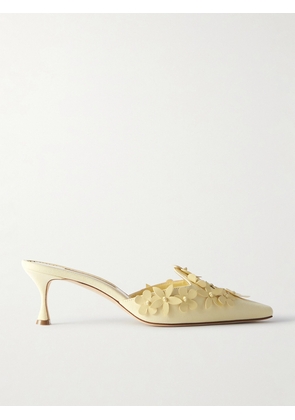 Manolo Blahnik - Harnes 50 Appliquéd Suede Mules - Yellow - IT36,IT36.5,IT37,IT37.5,IT38,IT38.5,IT39,IT39.5,IT40,IT40.5,IT41,IT41.5,IT42,IT43