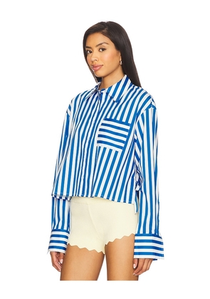 SIMONMILLER Ayre Cropped Poplin Top in Blue. Size L. Also in M, S.