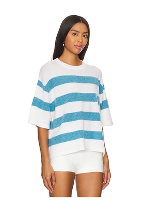 White & Warren Cashmere Striped Easy T-shirt in Teal. Size L. Also in S.