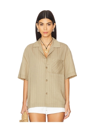 WAO Vertical Stripe Short Sleeve Shirt in Brown. Size M. Also in S, XS.