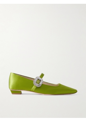 Roger Vivier - Belle Vivier 20 Crystal-embellished Satin Mary Jane Ballet Flats - Green - IT36,IT36.5,IT37,IT37.5,IT38,IT38.5,IT39,IT39.5,IT40,IT40.5,IT41,IT41.5,IT42