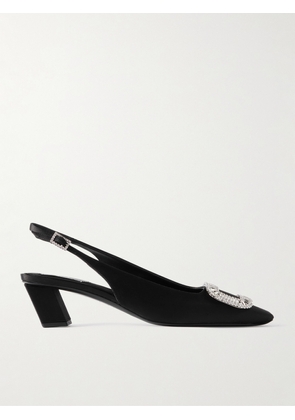 Roger Vivier - Belle Vivier Pilgrim 45 Crystal-embellished Satin Slingback Pumps - Black - IT36,IT36.5,IT37,IT37.5,IT38,IT38.5,IT39,IT39.5,IT40,IT40.5,IT41,IT41.5,IT42
